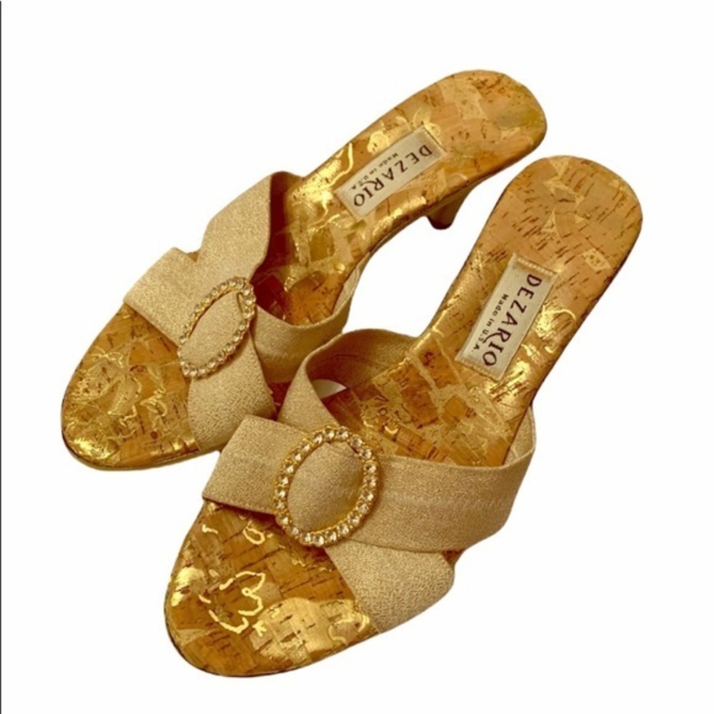 Delzario Open Toed Shoes Gold With Rhinestones